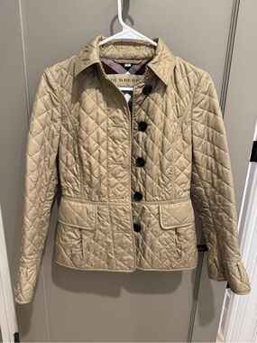 Burberry Quilted Beige Pea Coat — Nova Check Lining, XS